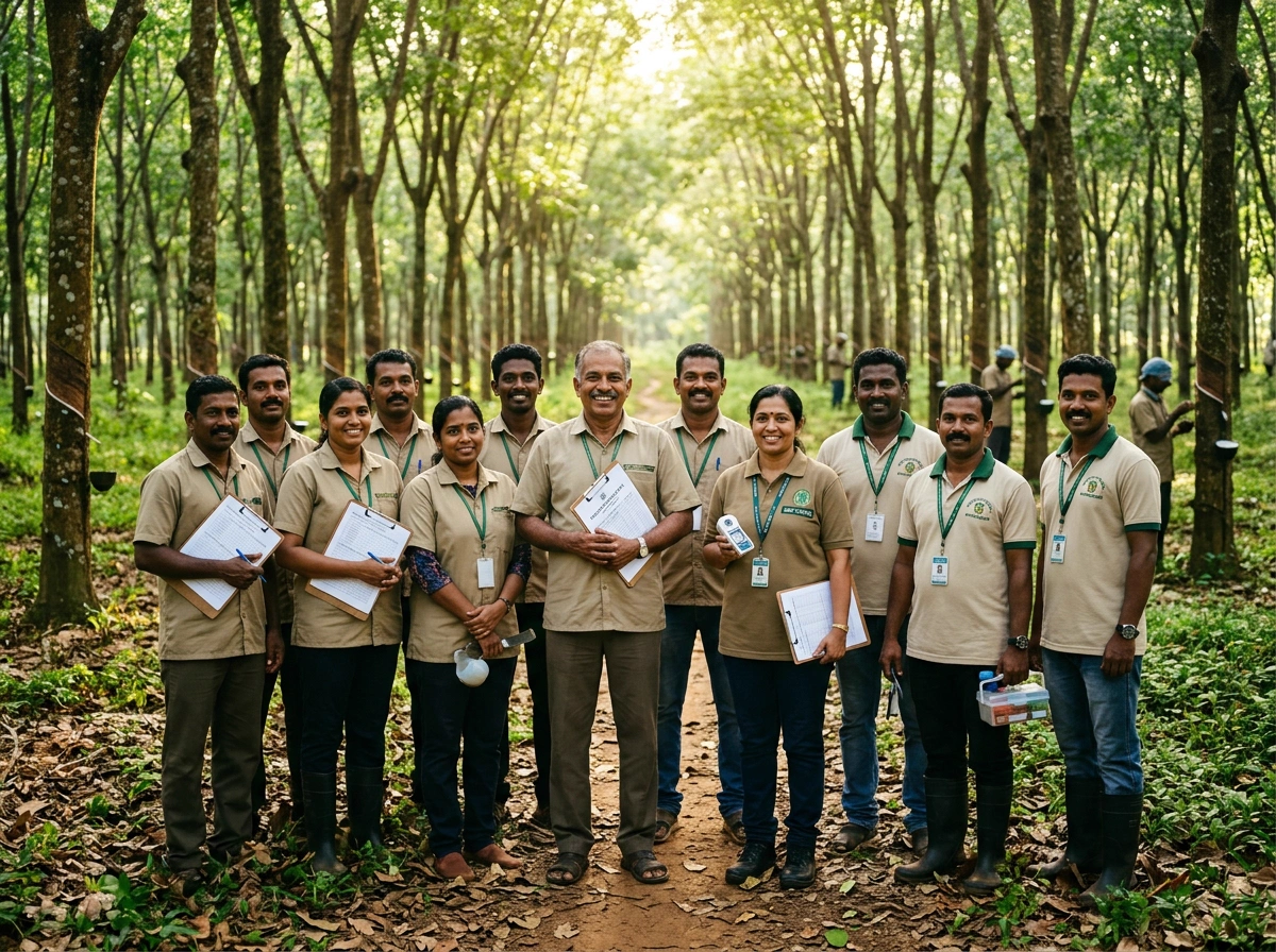 Vazhayil Latex LLP team members at the plantation